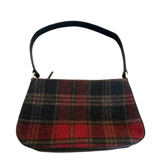 Eddie Bauer 100% Wool Plaid Mini Purse Handbag Leather Trim Small Women's - Picture 1 of 8